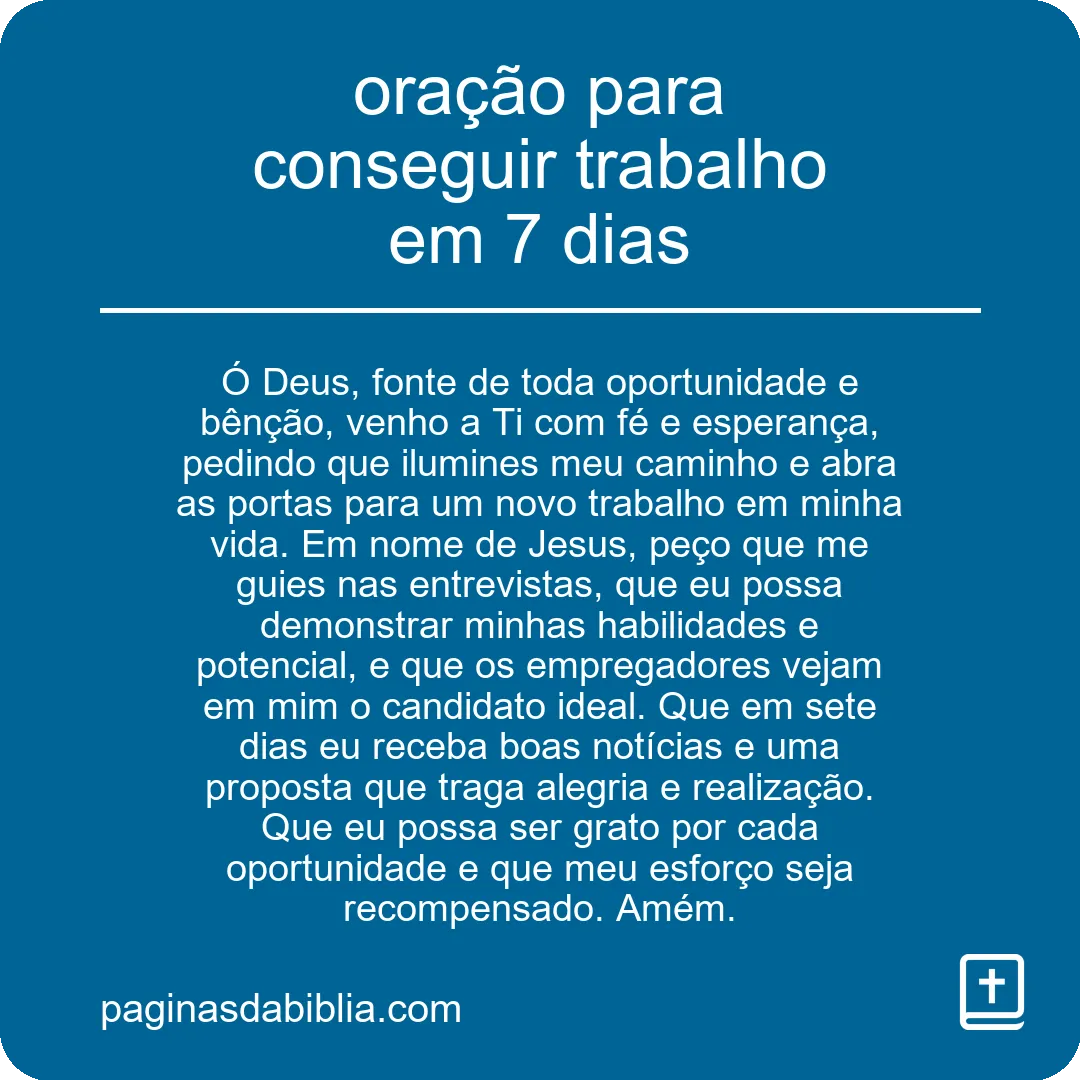 oração para conseguir trabalho em 7 dias