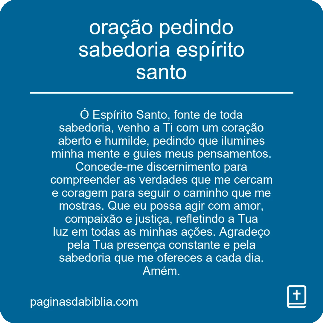 oração pedindo sabedoria espírito santo