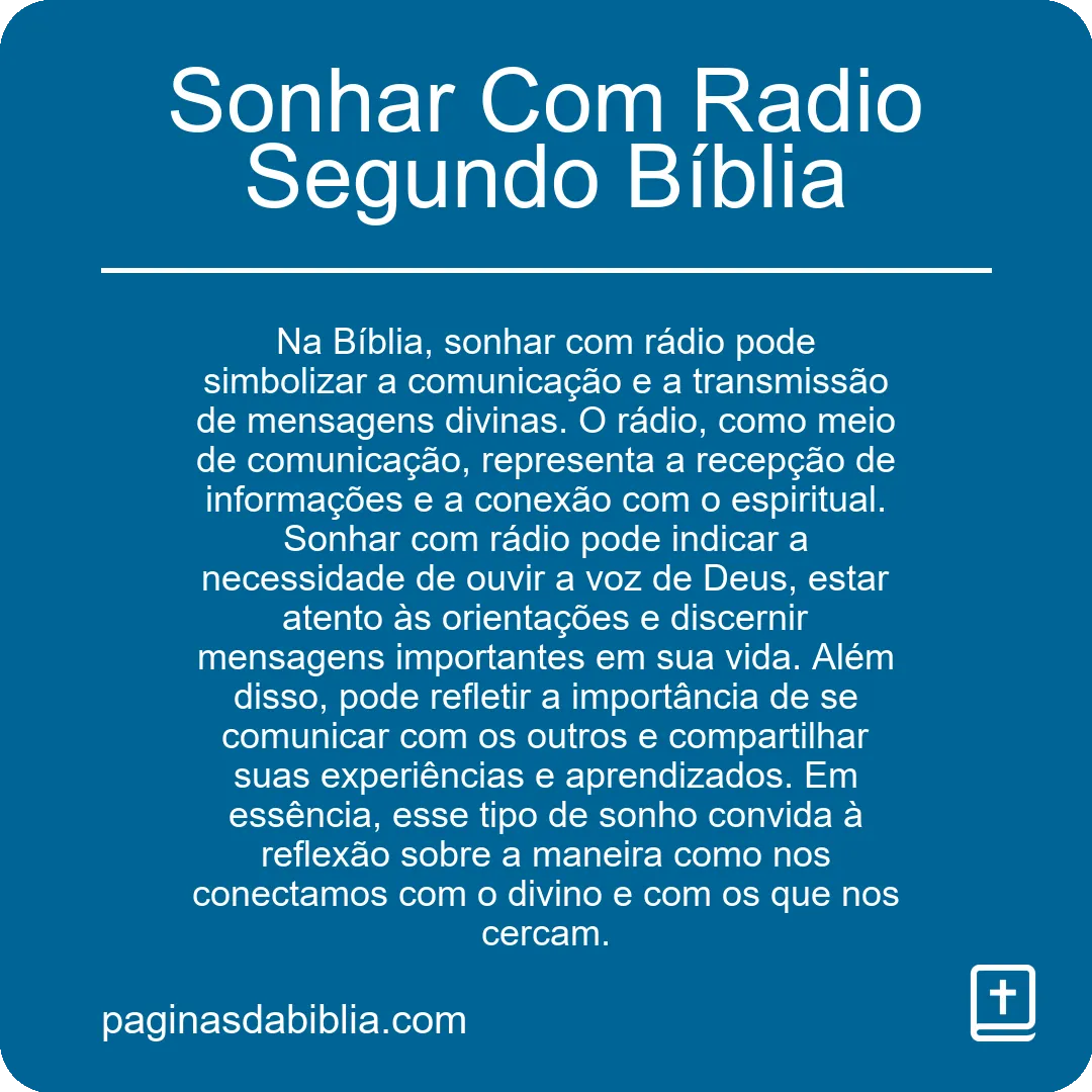 Sonhar Com Radio Segundo Bíblia