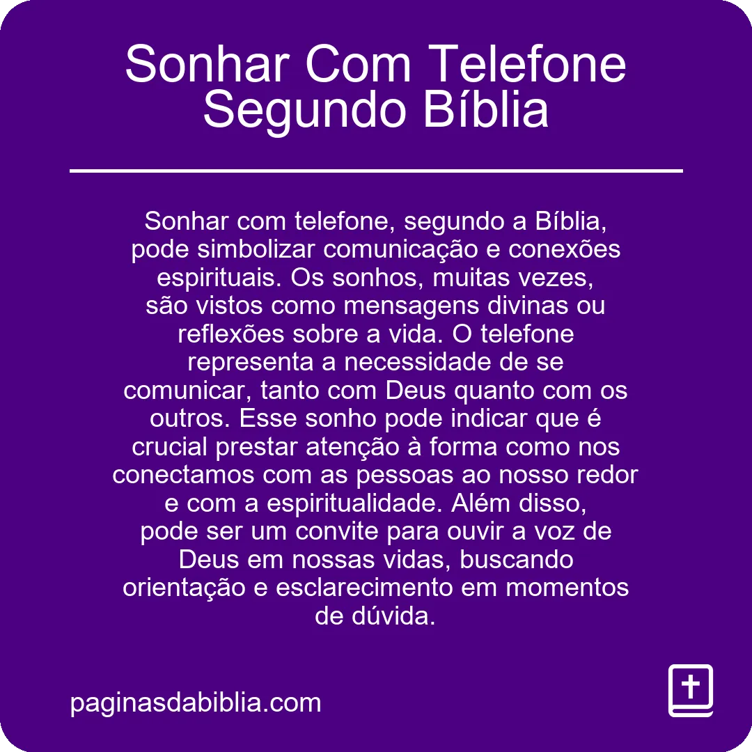 Sonhar Com Telefone Segundo Bíblia