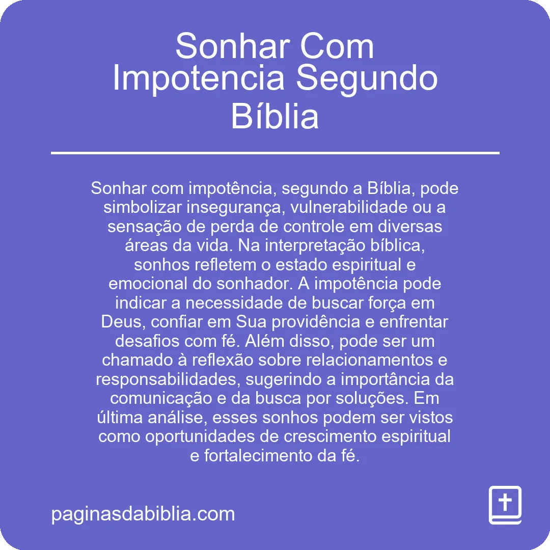 Sonhar Com Impotencia Segundo Bíblia