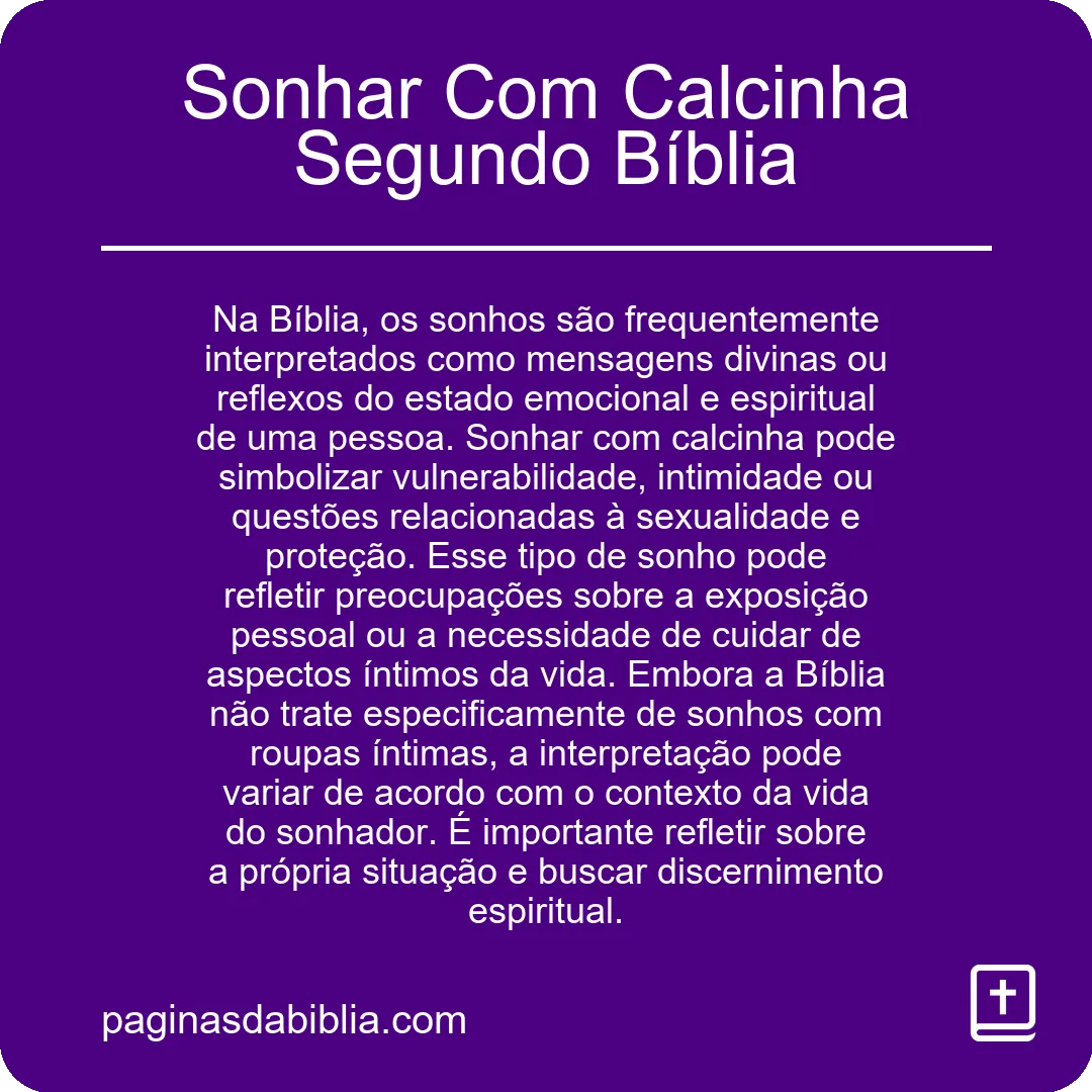 Sonhar Com Calcinha Segundo Bíblia