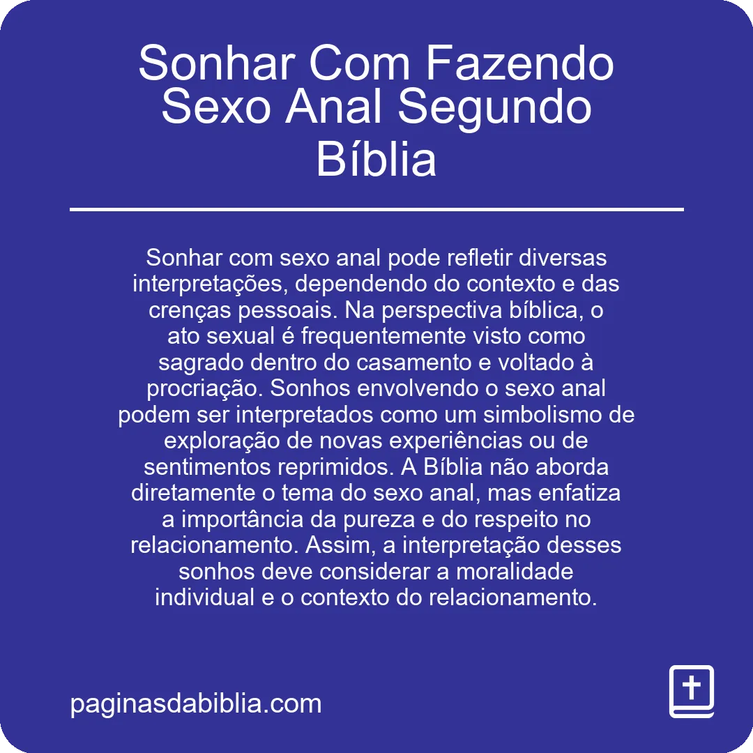 Sonhar Com Fazendo Sexo Anal Segundo Bíblia