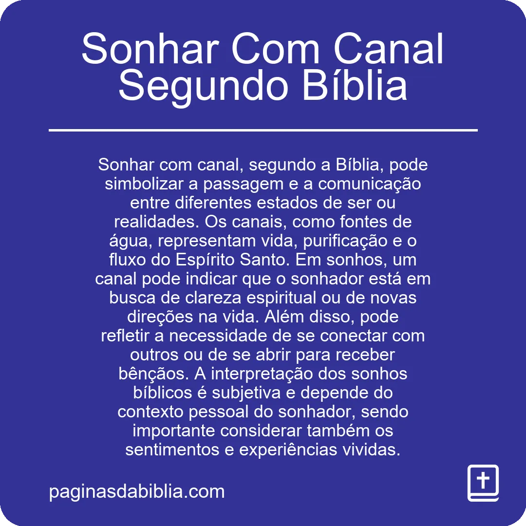 Sonhar Com Canal Segundo Bíblia