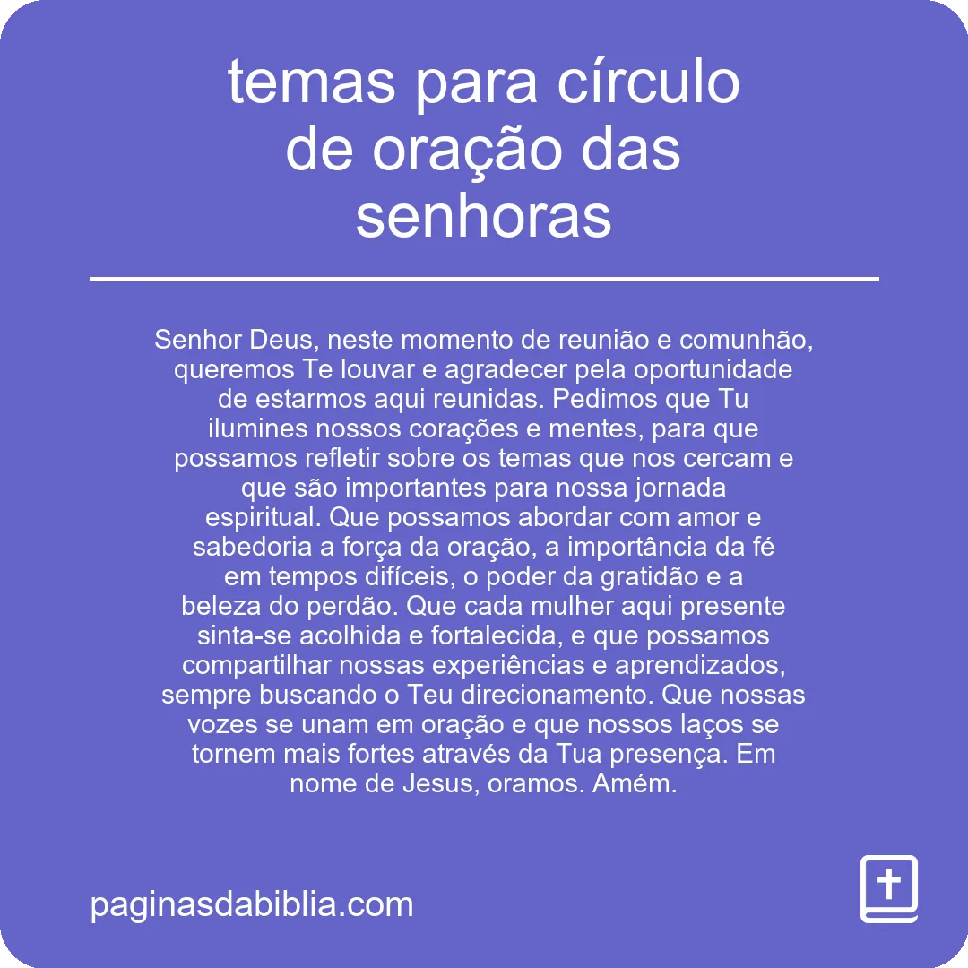 temas para círculo de oração das senhoras