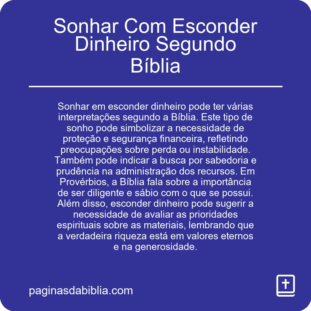 Sonhar Com Esconder Dinheiro Segundo Bíblia