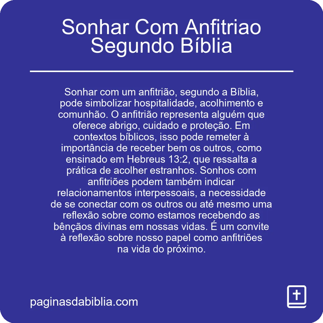 Sonhar Com Anfitriao Segundo Bíblia