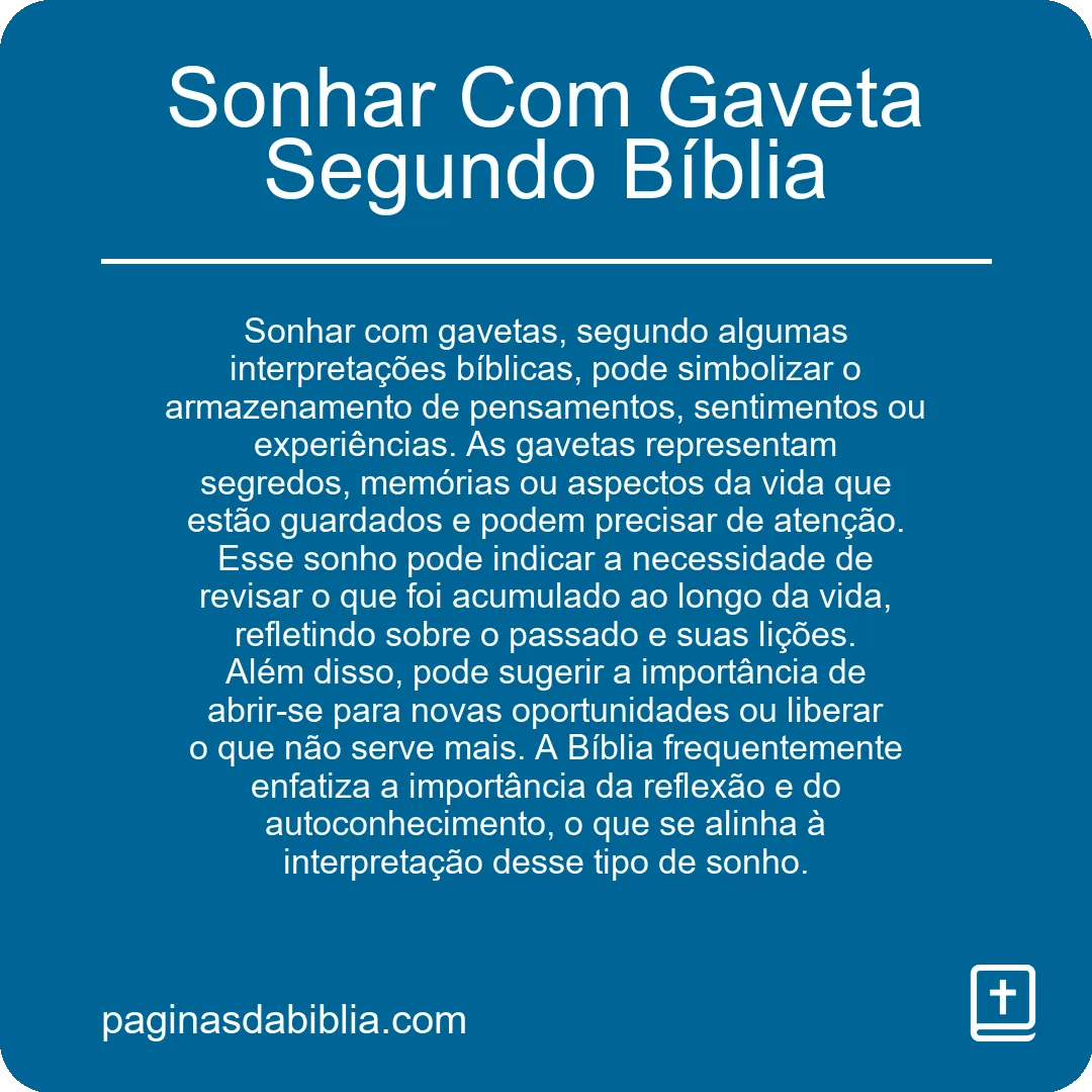 Sonhar Com Gaveta Segundo Bíblia