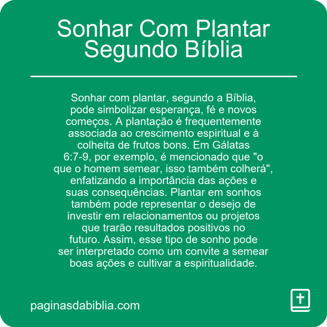 Sonhar Com Plantar Segundo Bíblia