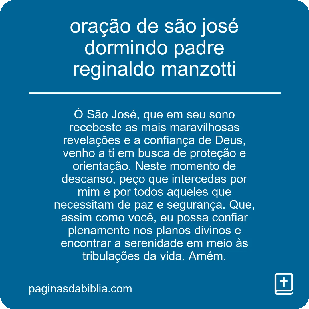 oração de são josé dormindo padre reginaldo manzotti