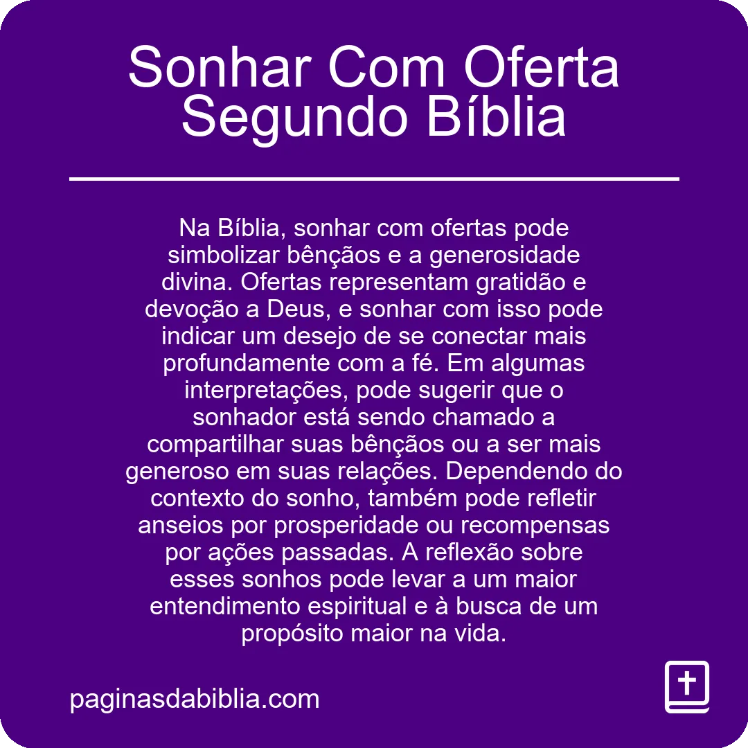 Sonhar Com Oferta Segundo Bíblia