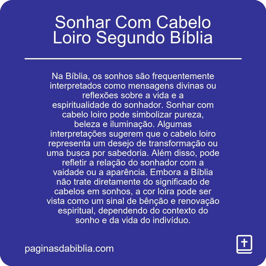 Sonhar Com Cabelo Loiro Segundo Bíblia