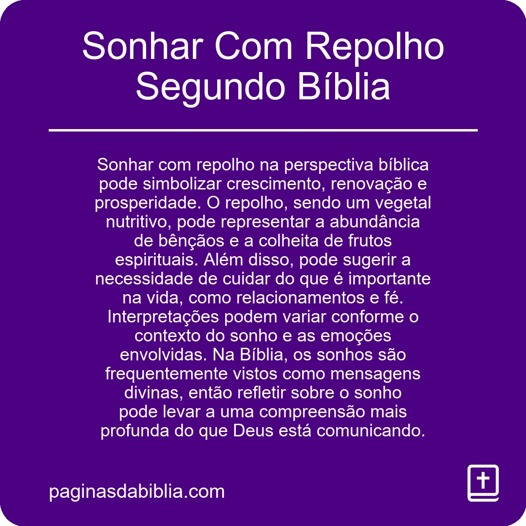 Sonhar Com Repolho Segundo Bíblia