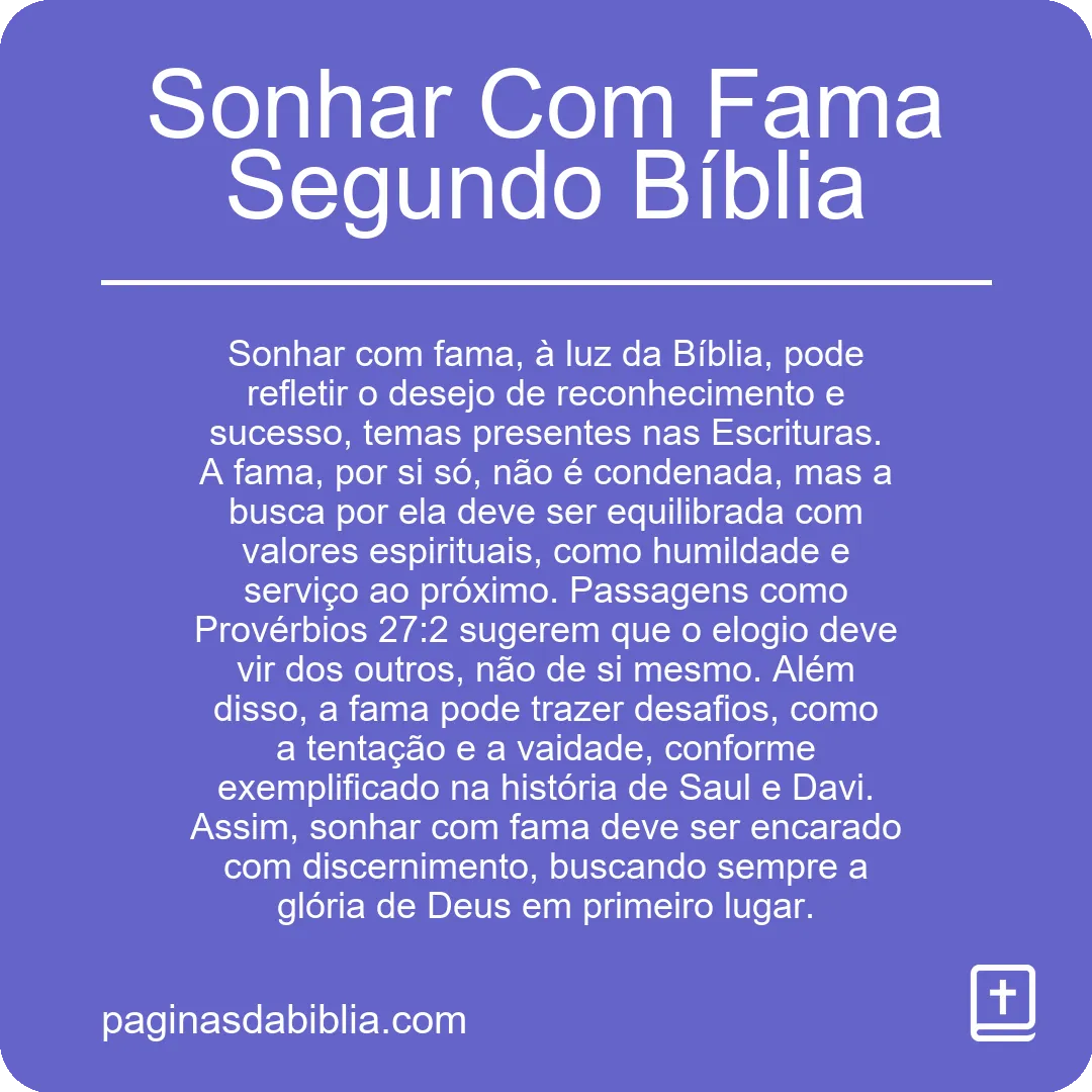 Sonhar Com Fama Segundo Bíblia