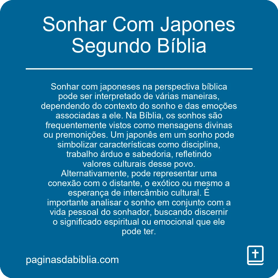 Sonhar Com Japones Segundo Bíblia