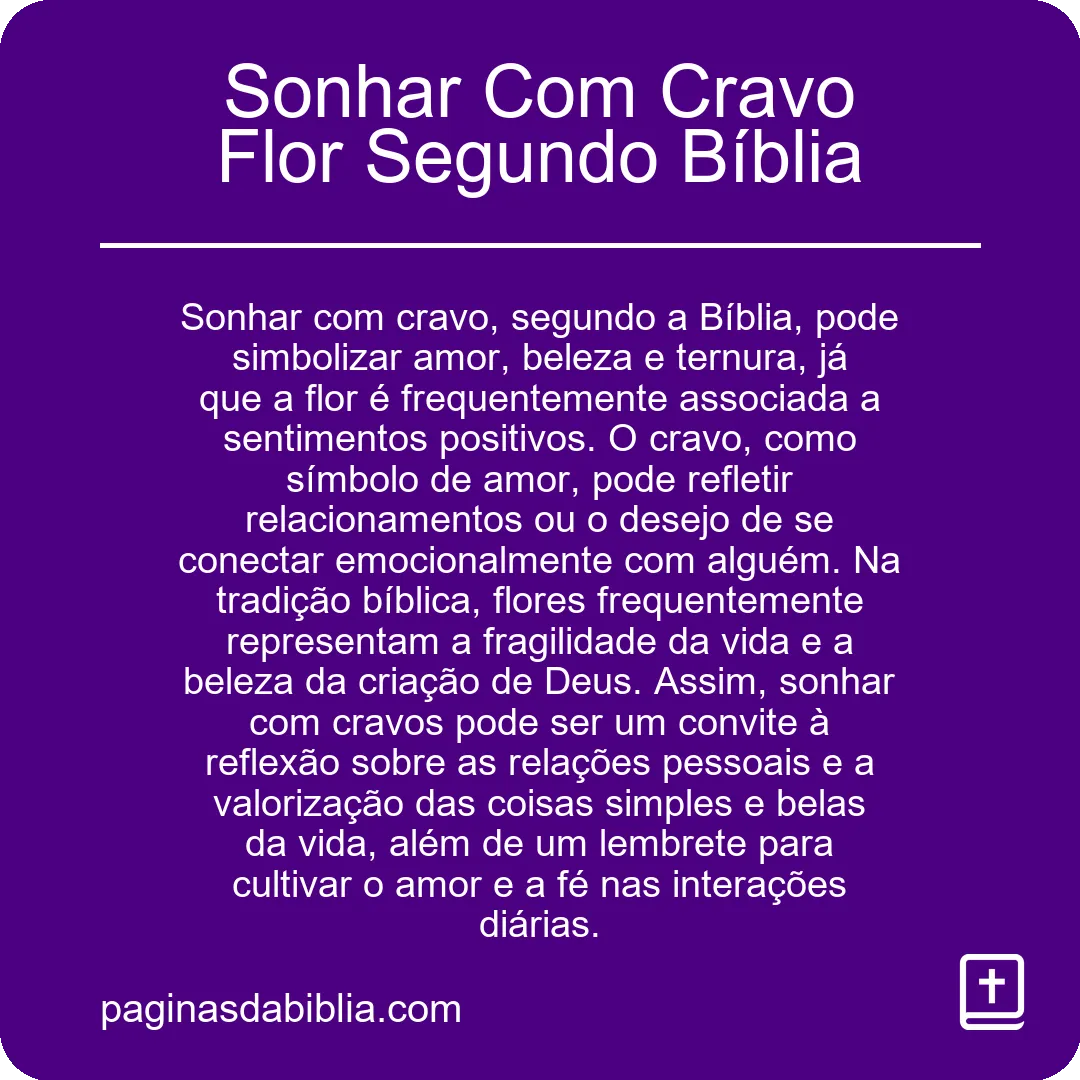 Sonhar Com Cravo Flor Segundo Bíblia