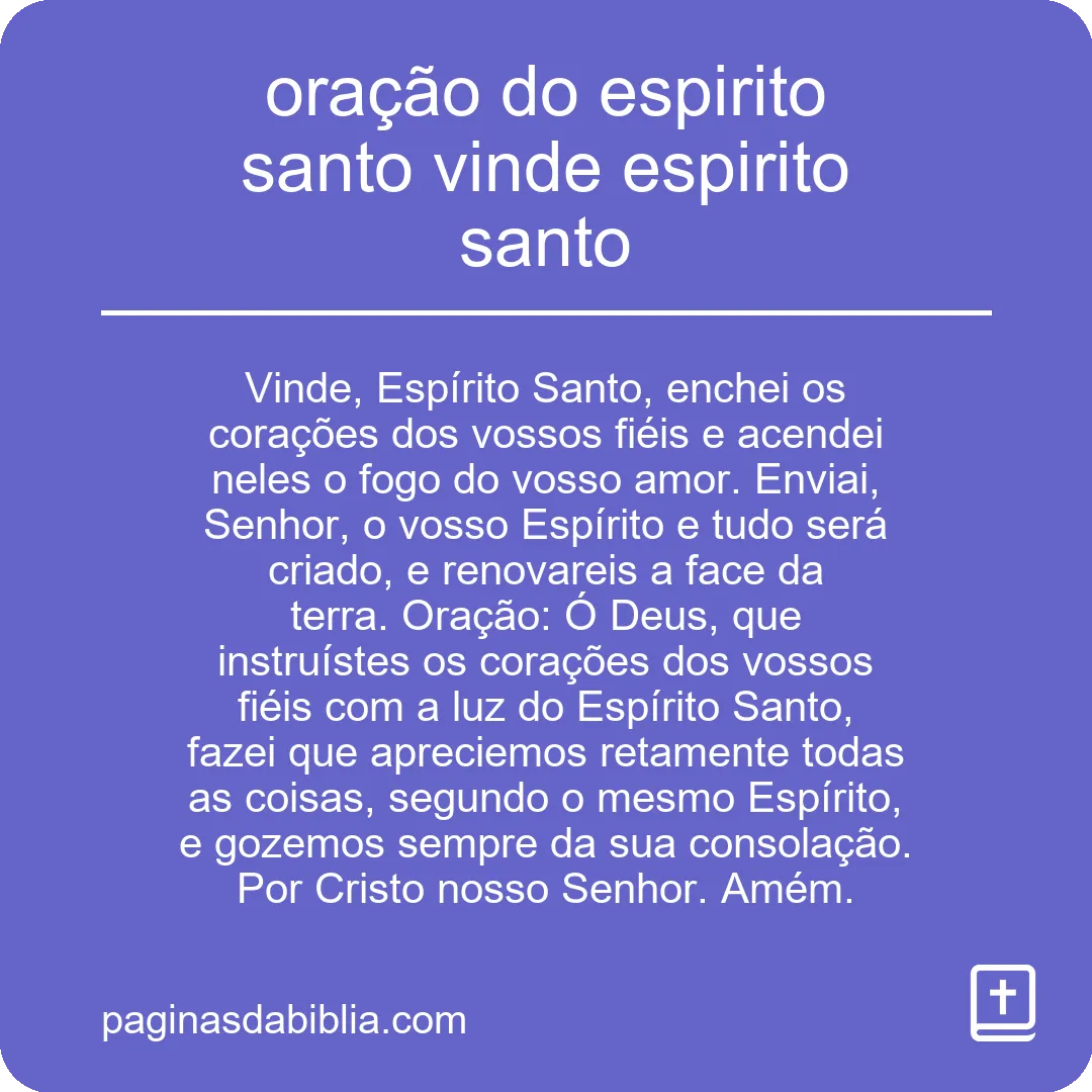 oração do espirito santo vinde espirito santo