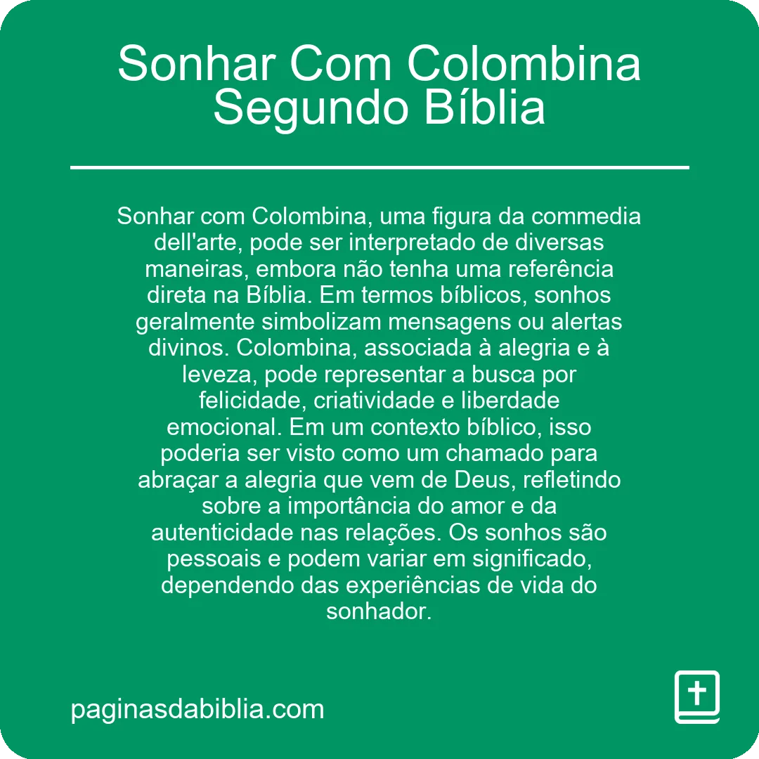 Sonhar Com Colombina Segundo Bíblia