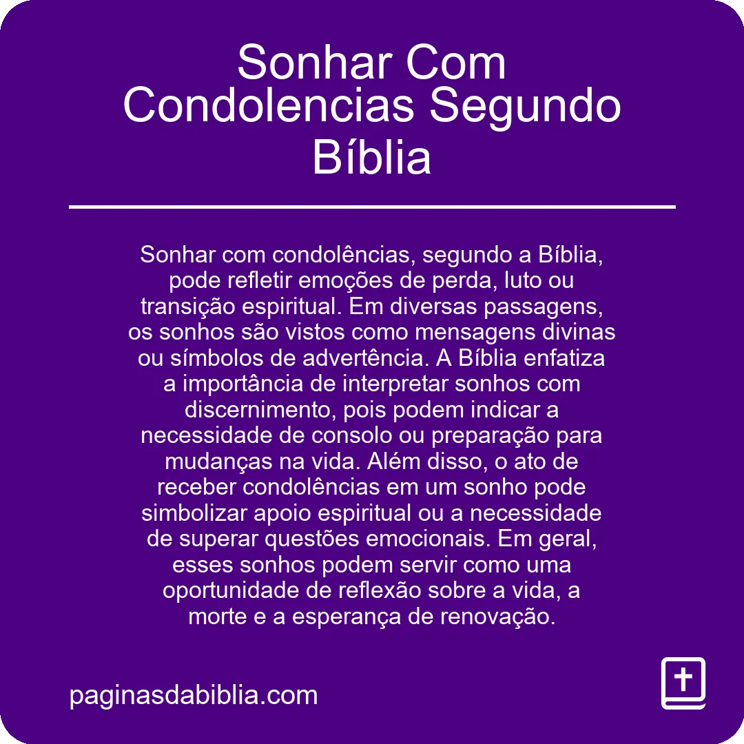 Sonhar Com Condolencias Segundo Bíblia