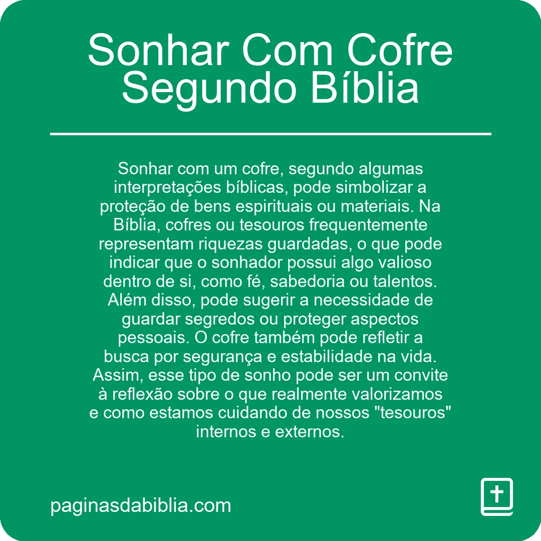 Sonhar Com Cofre Segundo Bíblia