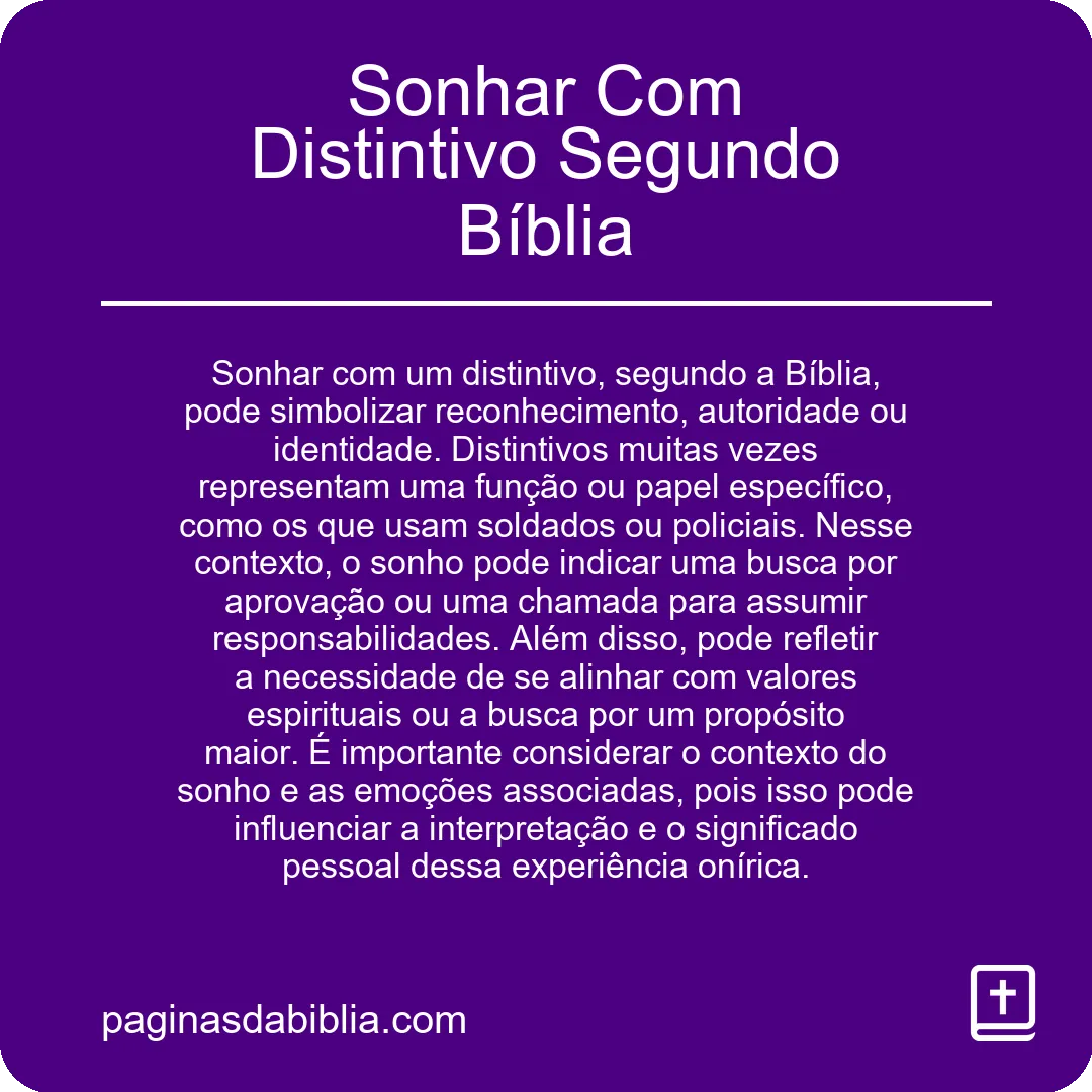 Sonhar Com Distintivo Segundo Bíblia