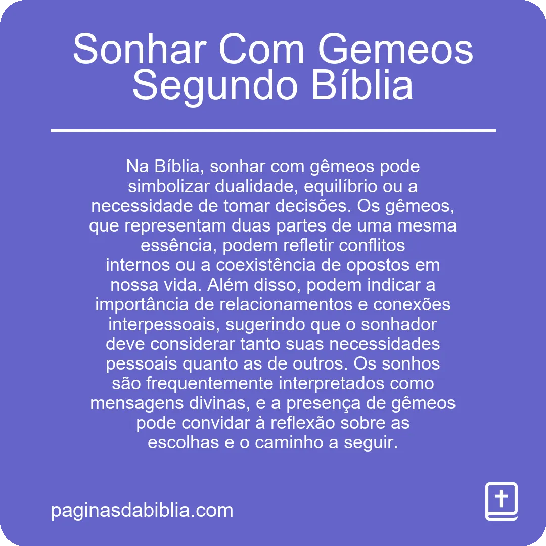 Sonhar Com Gemeos Segundo Bíblia