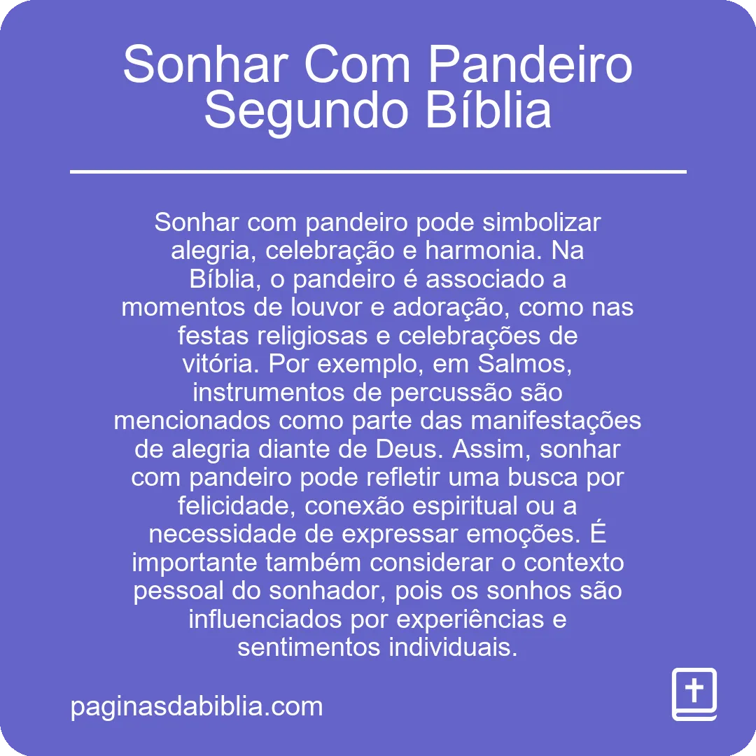 Sonhar Com Pandeiro Segundo Bíblia