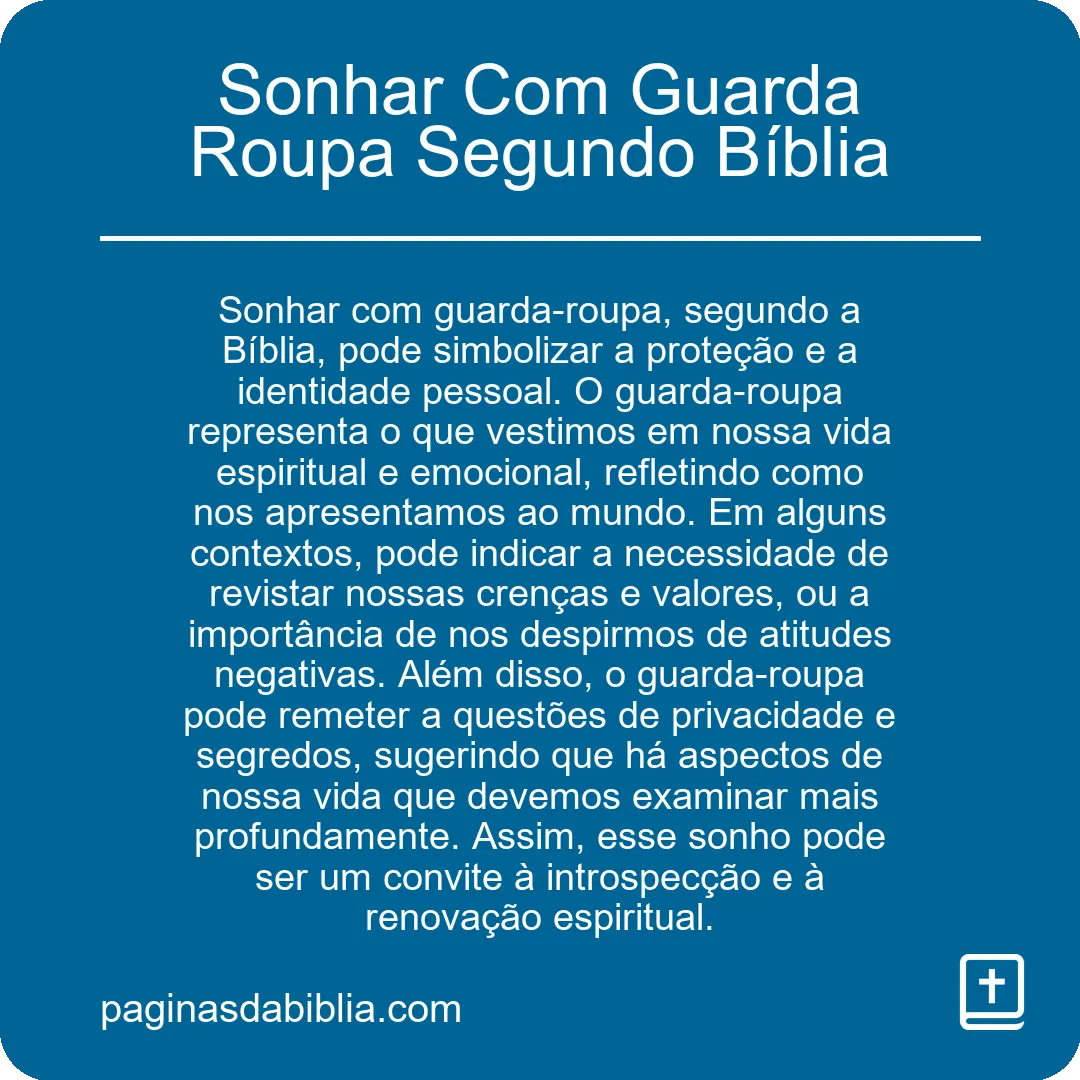 Sonhar Com Guarda Roupa Segundo Bíblia