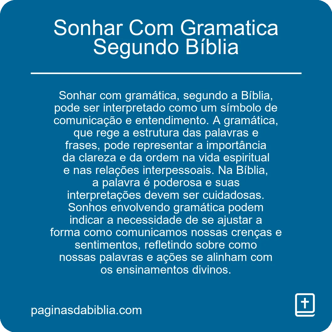 Sonhar Com Gramatica Segundo Bíblia