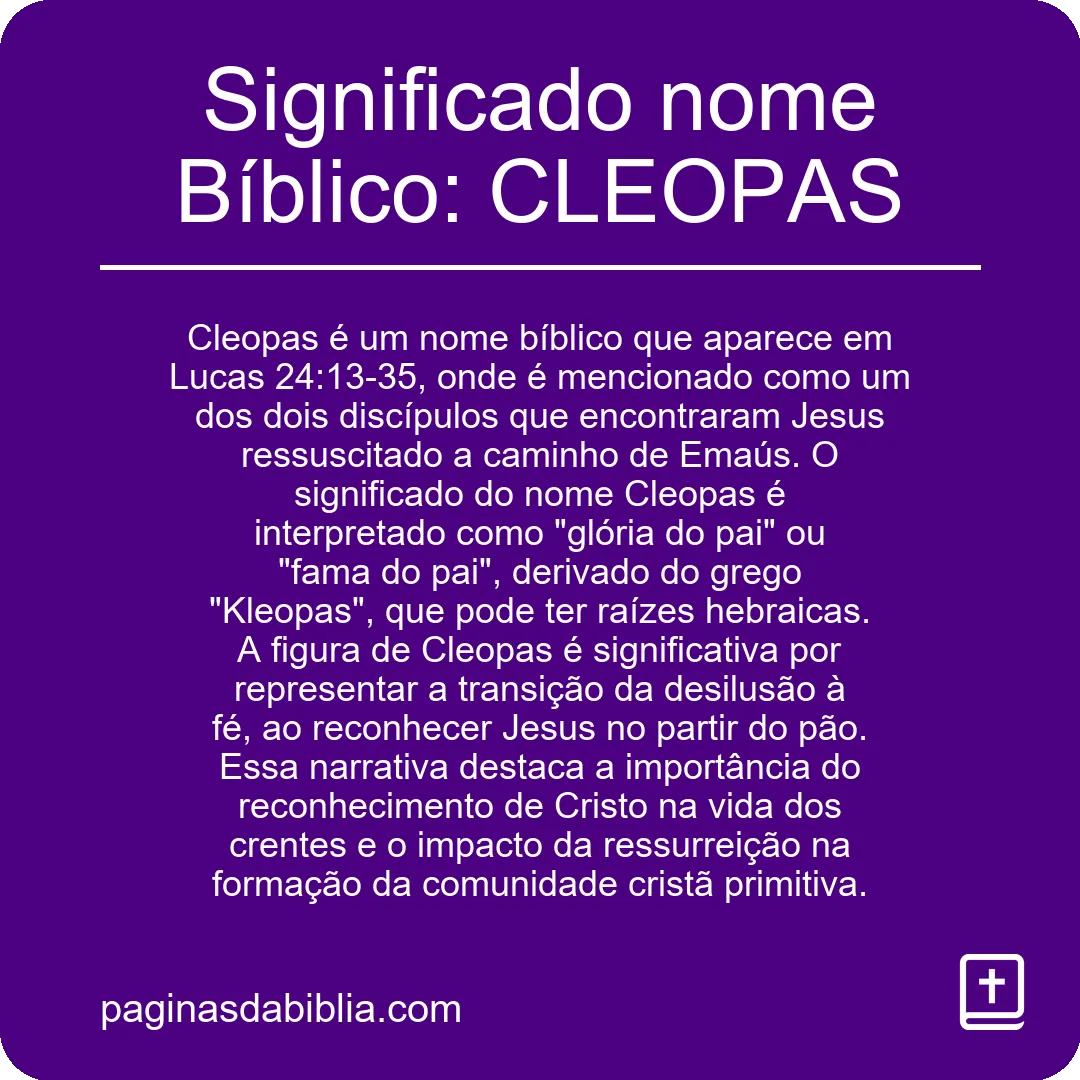 Significado nome Bíblico: CLEOPAS