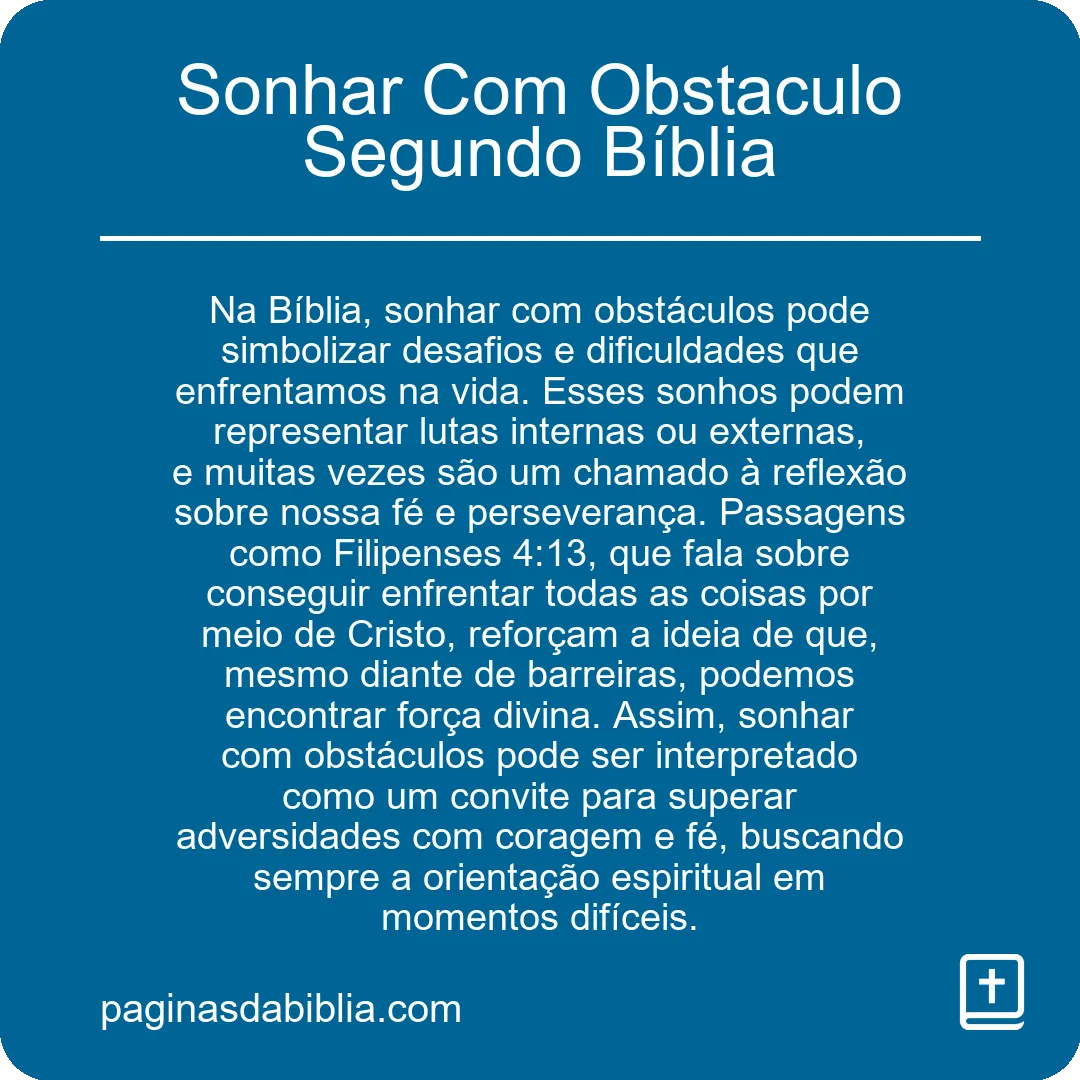 Sonhar Com Obstaculo Segundo Bíblia