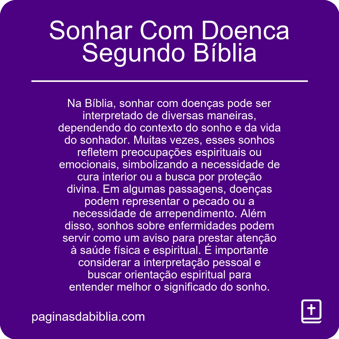 Sonhar Com Doenca Segundo Bíblia