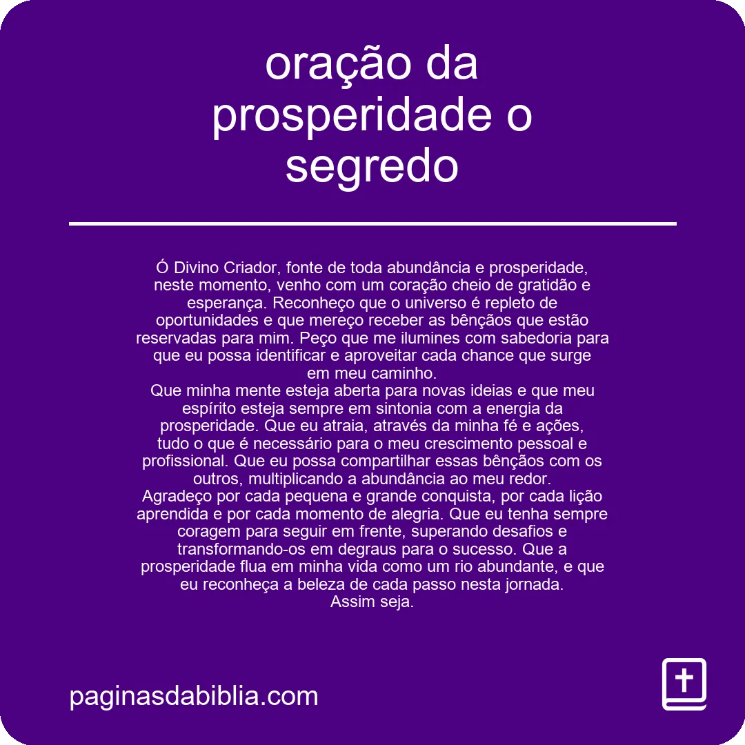 oração da prosperidade o segredo