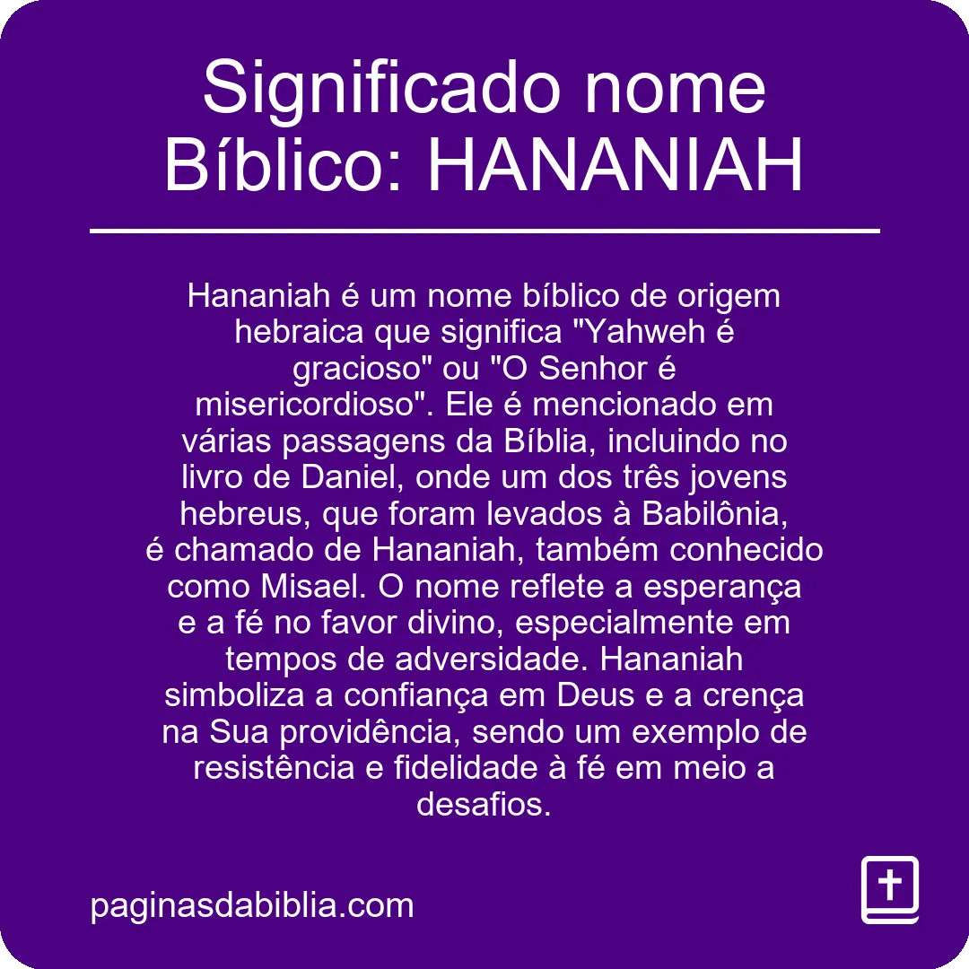 Significado nome Bíblico: HANANIAH