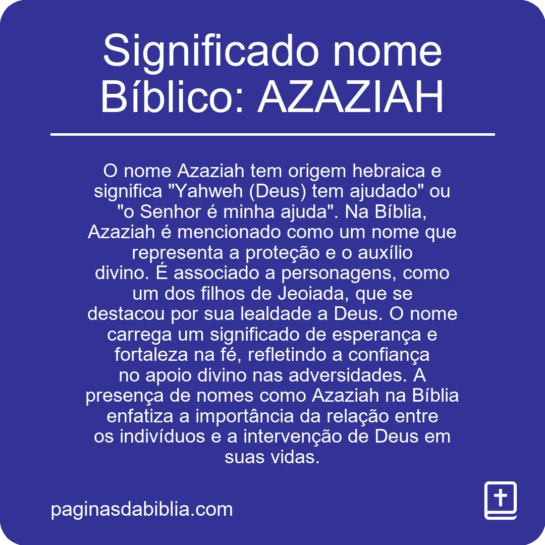 Significado nome Bíblico: AZAZIAH