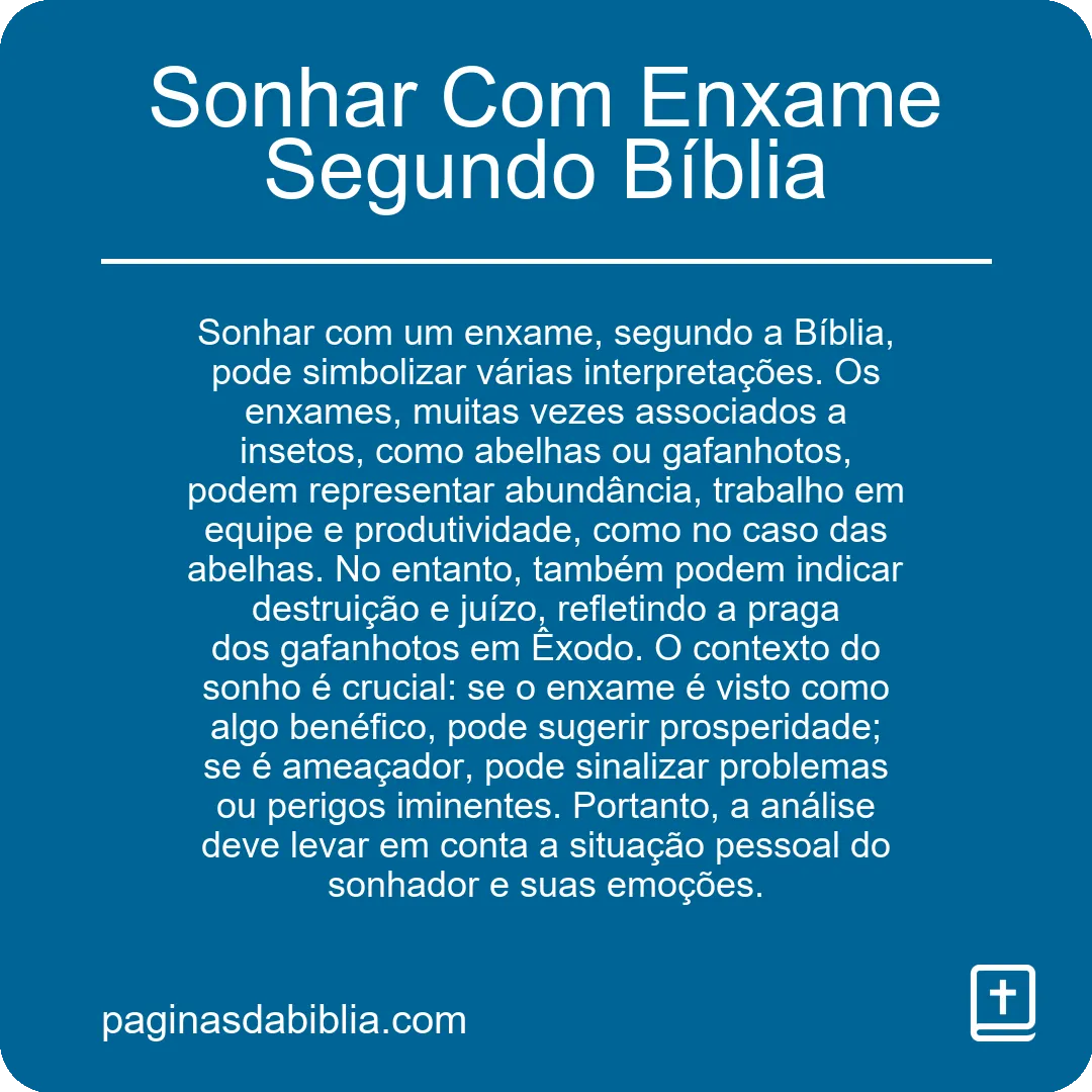 Sonhar Com Enxame Segundo Bíblia