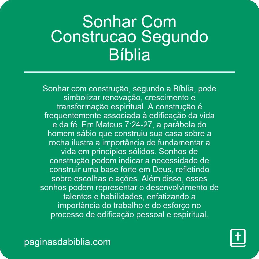 Sonhar Com Construcao Segundo Bíblia