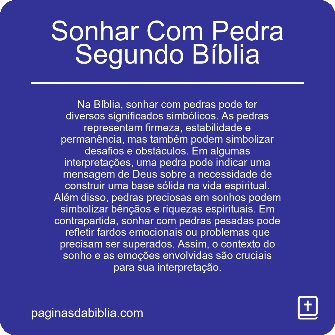 Sonhar Com Pedra Segundo Bíblia