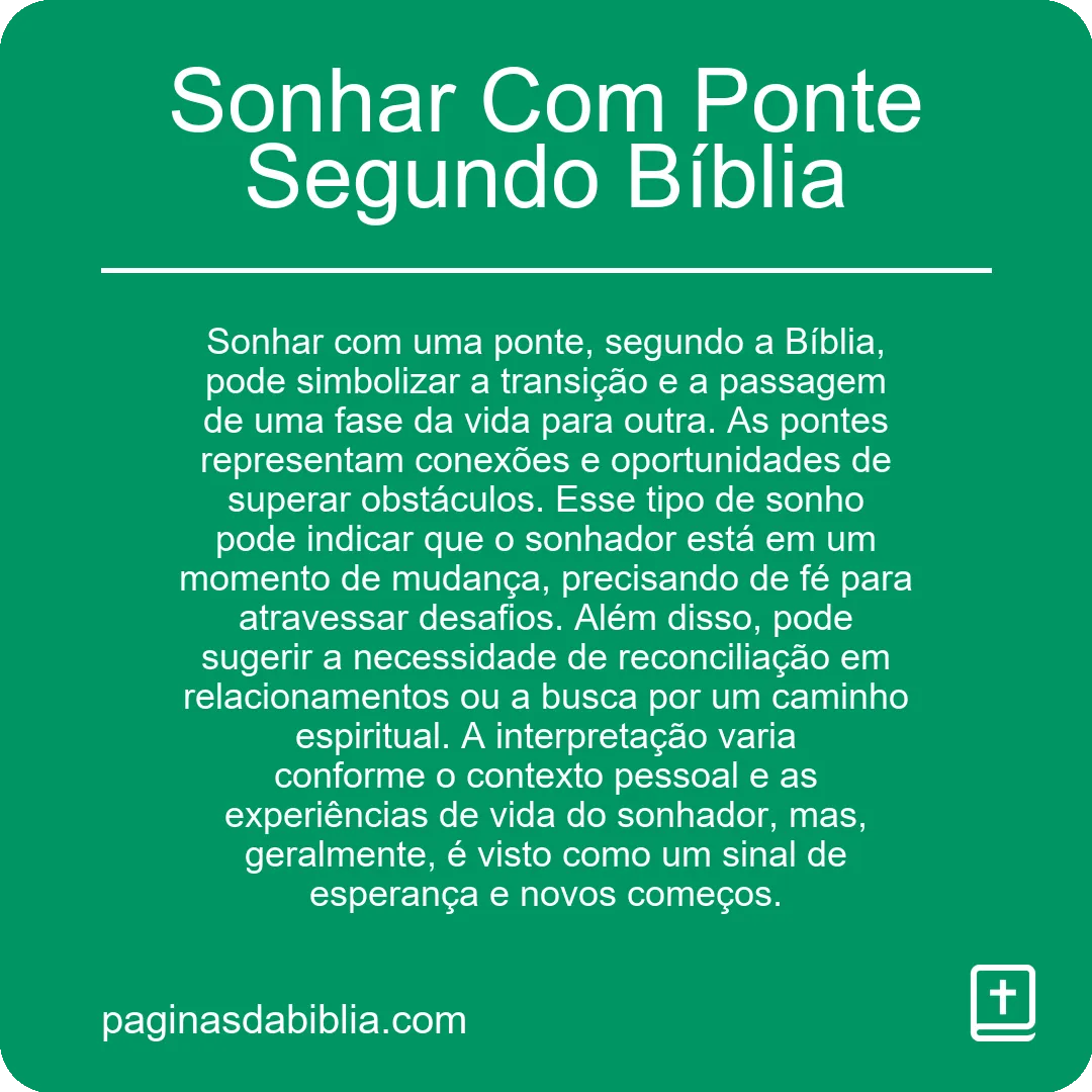 Sonhar Com Ponte Segundo Bíblia