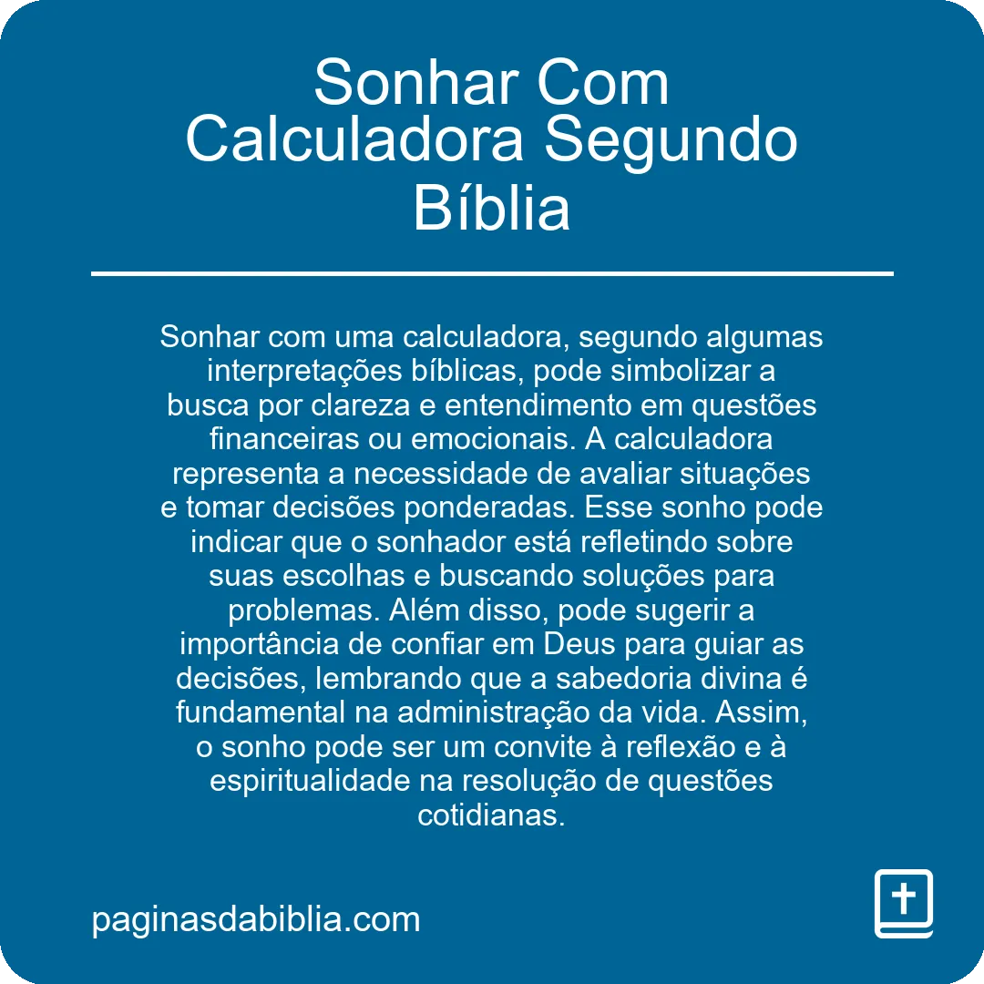 Sonhar Com Calculadora Segundo Bíblia