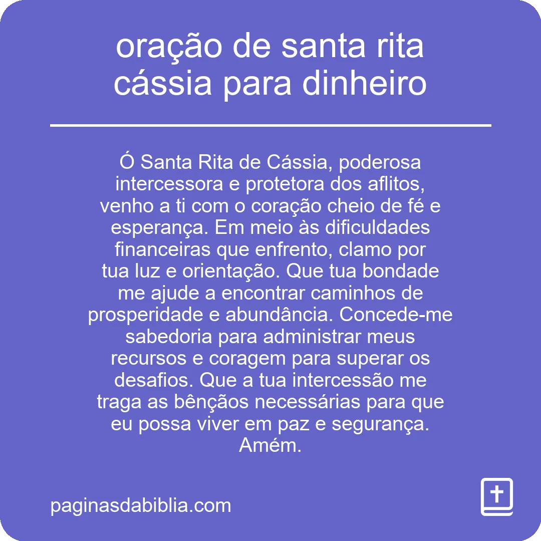 oração de santa rita cássia para dinheiro