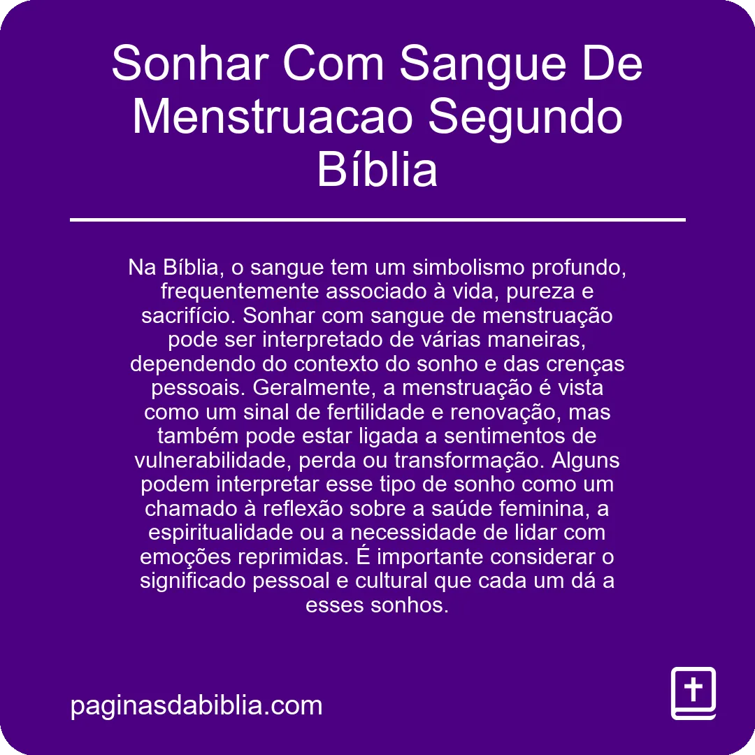 Sonhar Com Sangue De Menstruacao Segundo Bíblia