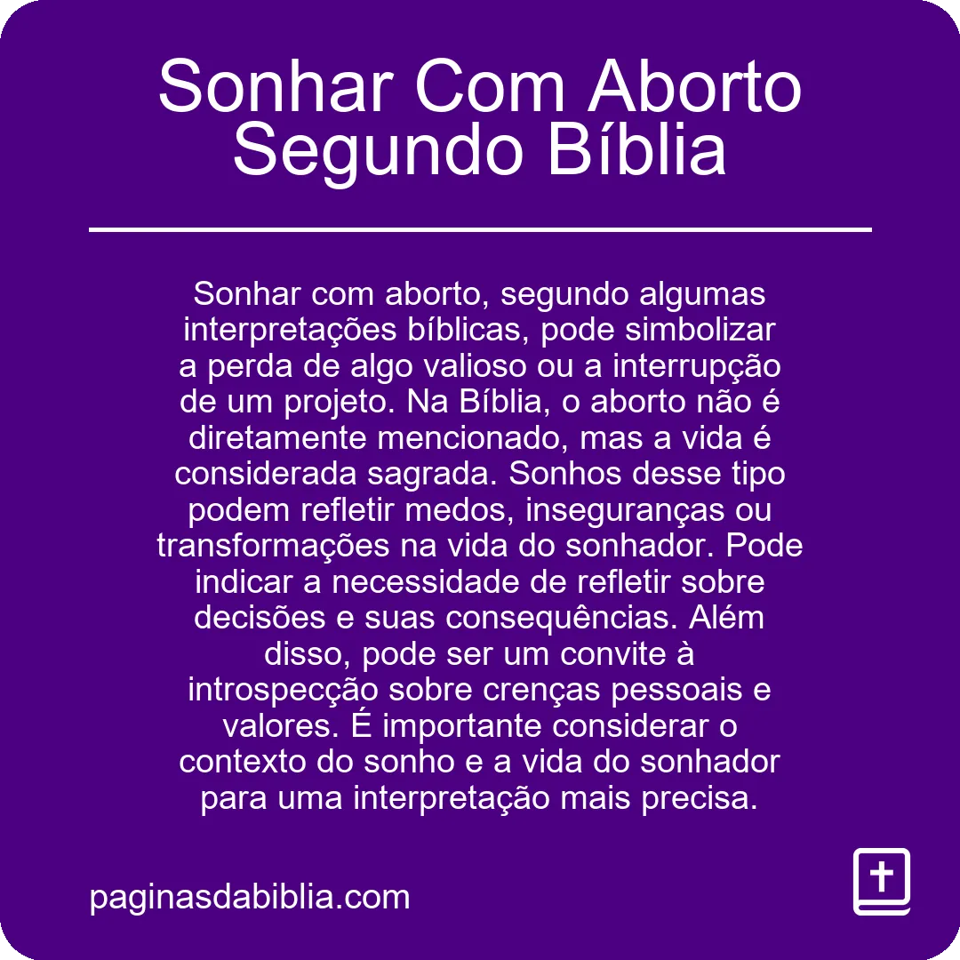 Sonhar Com Aborto Segundo Bíblia