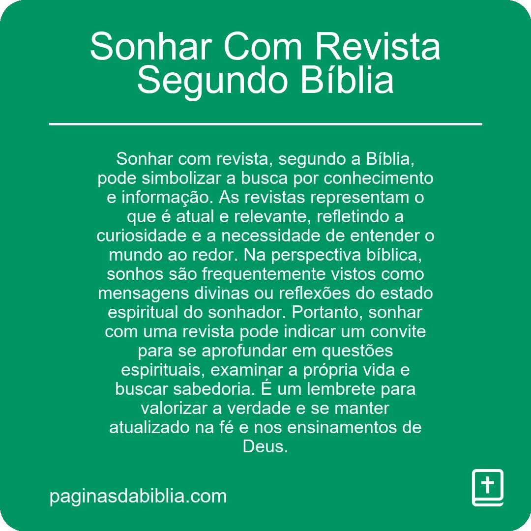 Sonhar Com Revista Segundo Bíblia