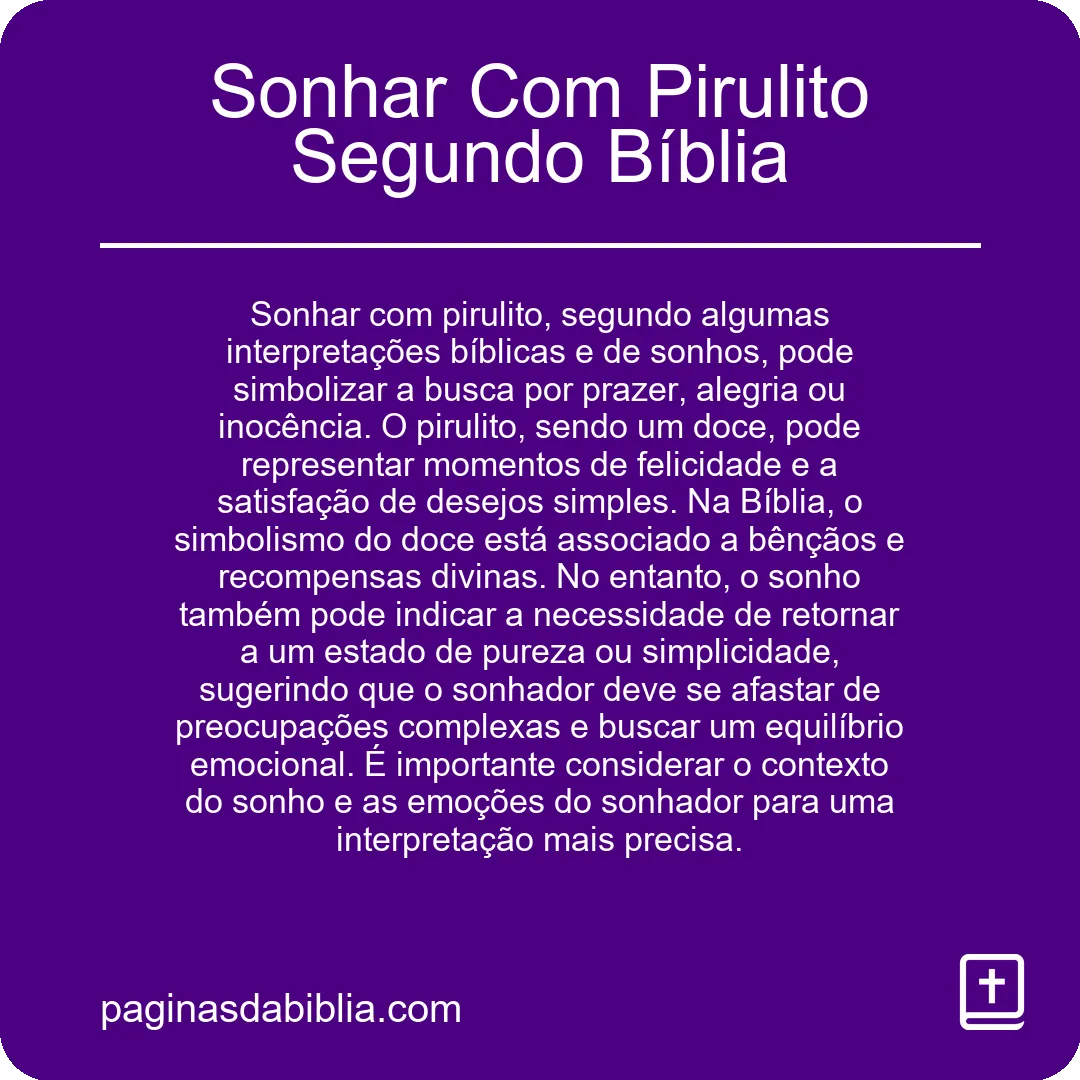 Sonhar Com Pirulito Segundo Bíblia