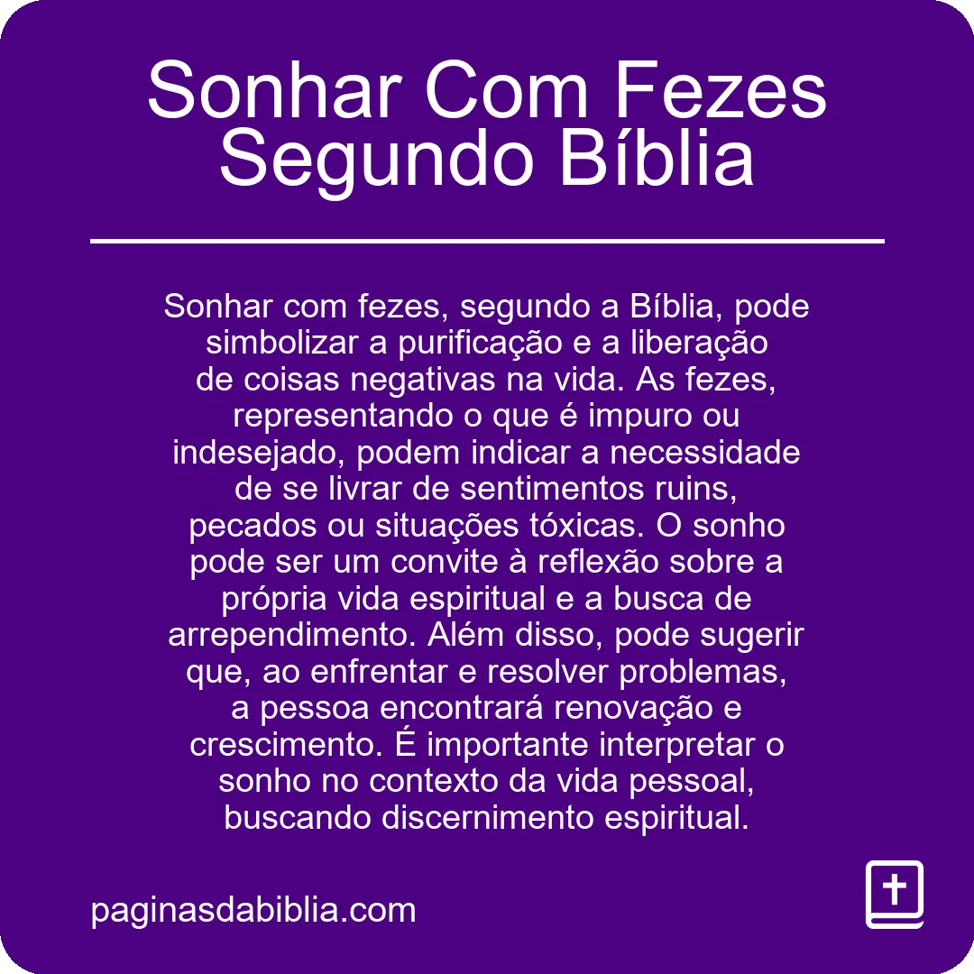 Sonhar Com Fezes Segundo Bíblia