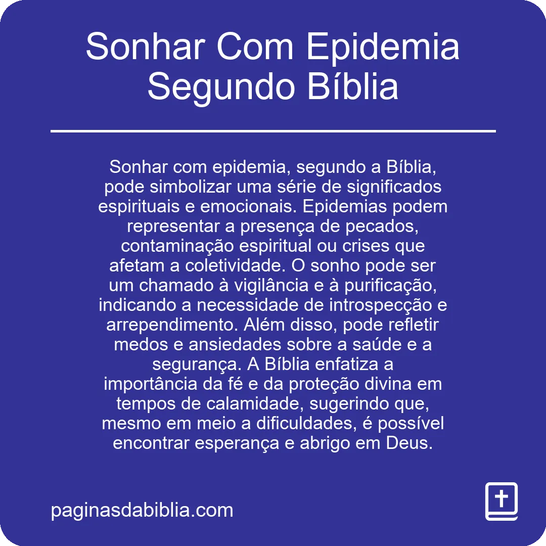 Sonhar Com Epidemia Segundo Bíblia