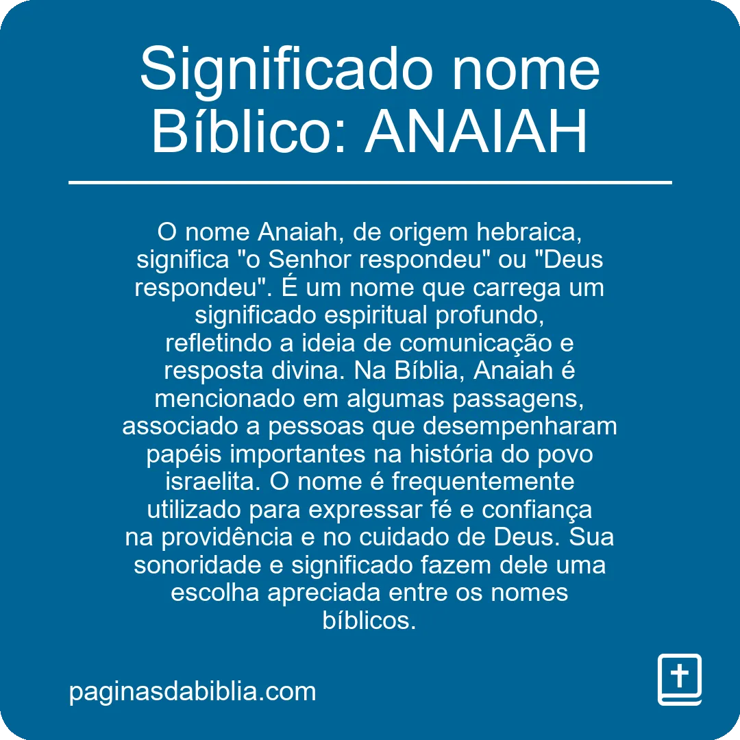 Significado nome Bíblico: ANAIAH