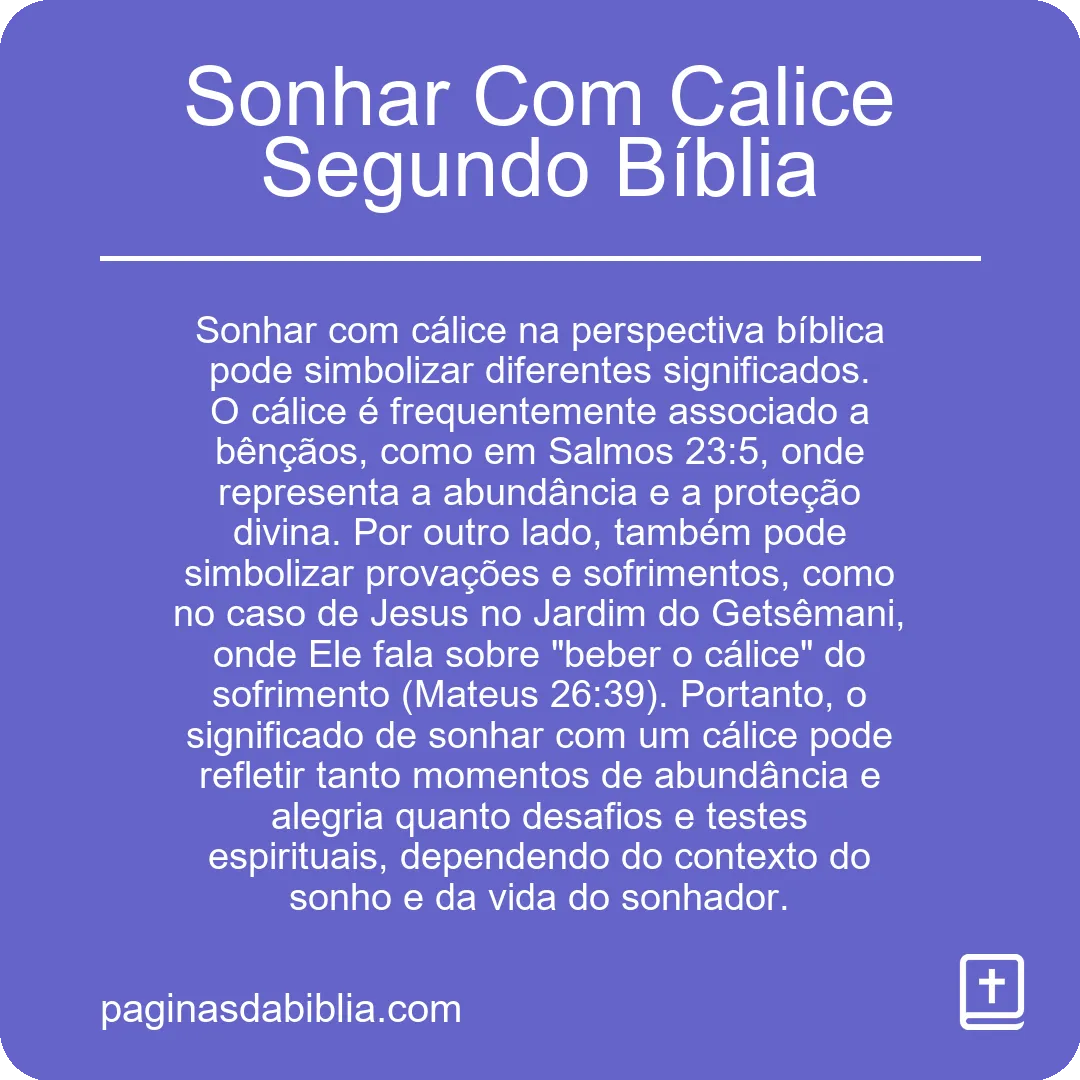 Sonhar Com Calice Segundo Bíblia