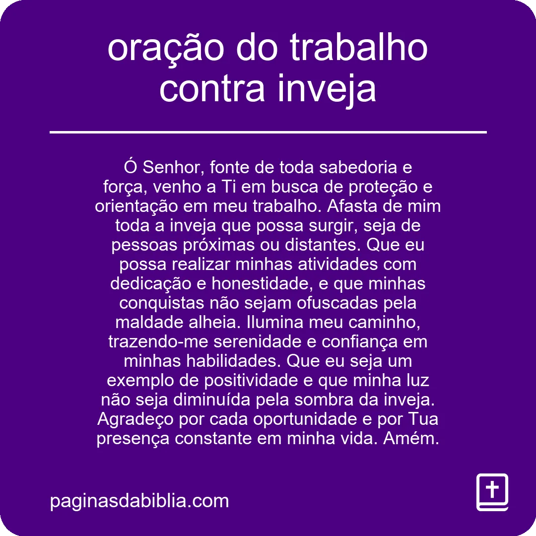 oração do trabalho contra inveja